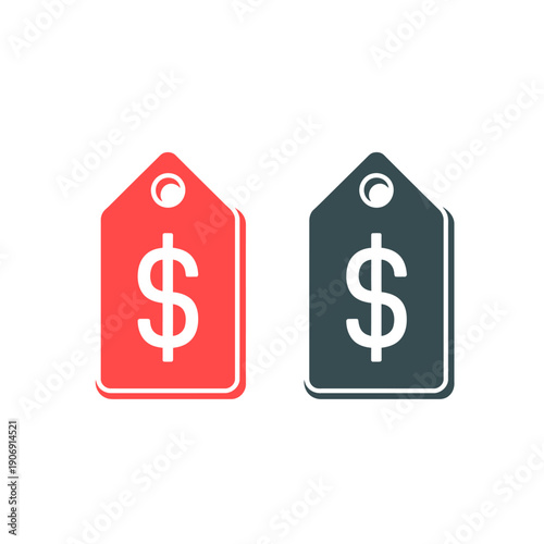 Red and gray price tags with dollar sign symbol on white background