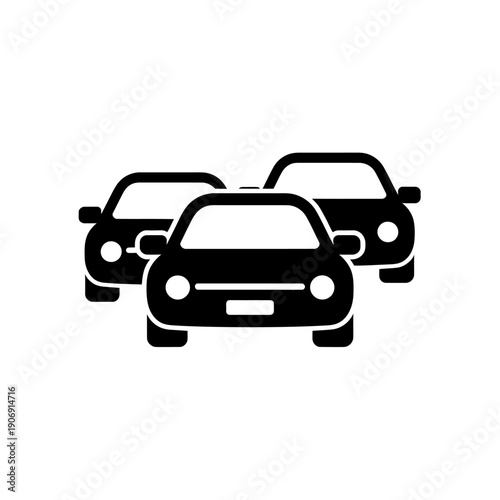 Three cars driving together on road in black silhouette icon