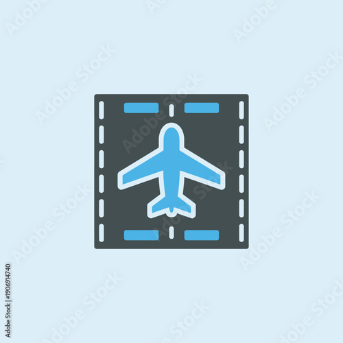 Airplane on airport runway track illustration symbol icon graphic design element