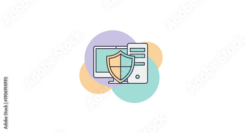 Computer security concept with shield protecting the system from threats.