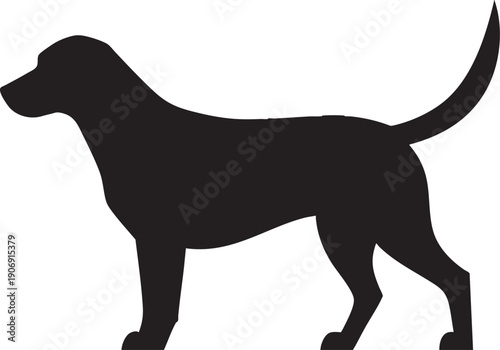 Black Dog Silhouette Standing Side View Profile Isolated on White Background