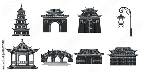 A collection of geometric shapes including stars, triangles, squares, and circles in black and white hand-drawn vector style, suitable for creative design projects