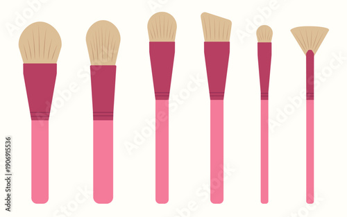 A set of different make-up brushes, vector illustration. Flat style. Makeup artist kit.