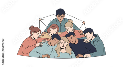 Group of people supporting each other in a moment of vulnerability and compassion.
