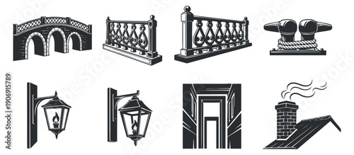 A collection of modern skyline illustrations featuring futuristic skyscrapers in minimalist vector outline style, ideal for urban design projects