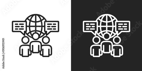 Community  Icon In Black And White Outline Style