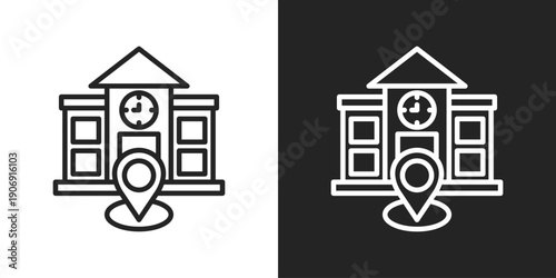 School Icon In Black And White Outline Style