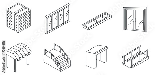 A collection of fingerprint icons including security shield, lock, mobile device, and checkmark in outline vector style, suitable for technology and security applications