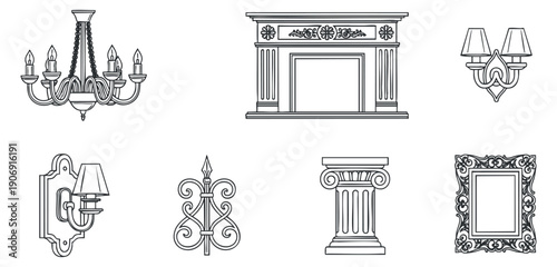 A collection of robotic arms and grippers in outline vector style, ideal for technology and engineering projects