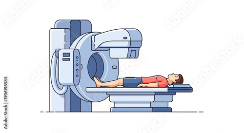 Medical imaging procedure with a patient inside a CT scanner for diagnostic purposes.