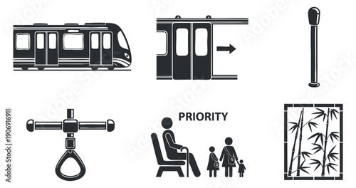 A collection of database icons depicting various server types and data center elements in a clean outline vector style, suitable for technology and IT projects