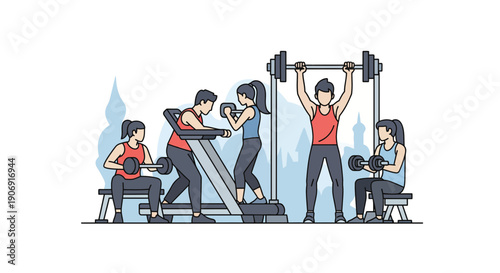 People exercising in a gym focused on fitness and physical activity.