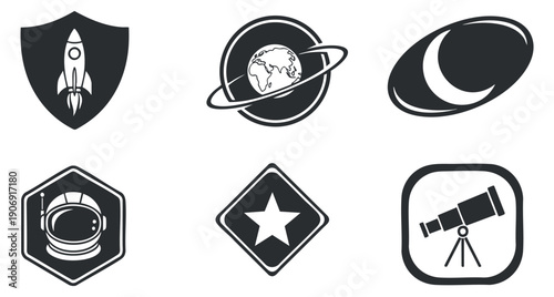 A collection of decorative flags and banners in black and white minimalist vector style, perfect for party and event design