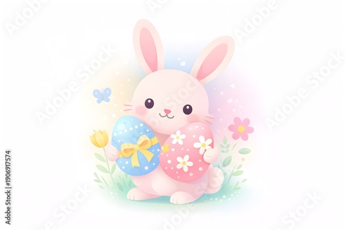 Cute bunny with Easter eggs