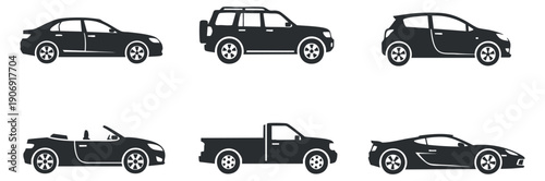 A collection of various virtual reality headsets and accessories in flat black and white vector style, ideal for tech and gaming projects