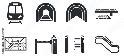 A collection of hand-drawn icons including a key, lock, diamond, shield, light bulbs, tree, and mountains in minimalist outline vector style, perfect for creative projects and branding