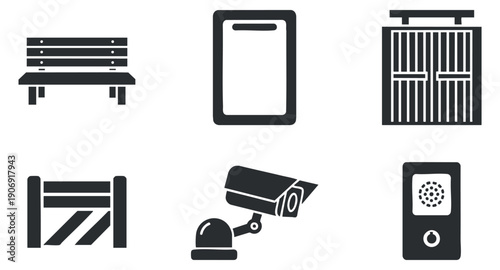 A collection of security safe icons featuring various designs in flat black vector style, perfect for financial and security themes