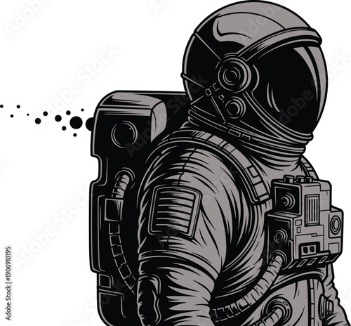 Astronaut space suit vector illustration, futuristic exploration gear drawing, detailed astronaut concept art, sci fi space design collection, flavector