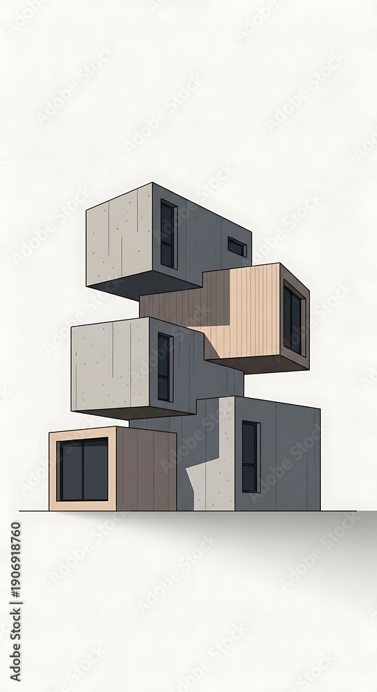 Fototapeta premium Modern stacked cube building architecture design.