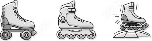 Collection of three roller skate types: quad, inline, and speed skates on a white background