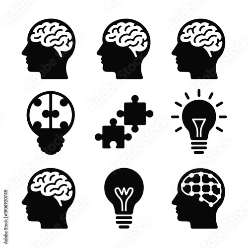 Human head brain puzzle light bulb silhouette mind