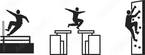 Parkour and climbing icons representing extreme sports and athletic challenges