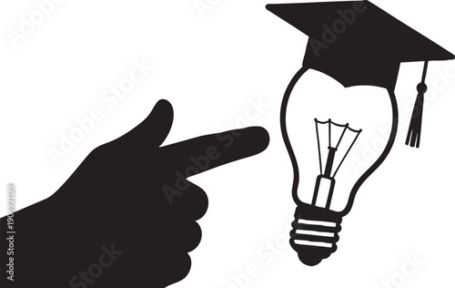 Education and Wisdom Concept Silhouette Book with Creative Light Bulb and Mortarboard