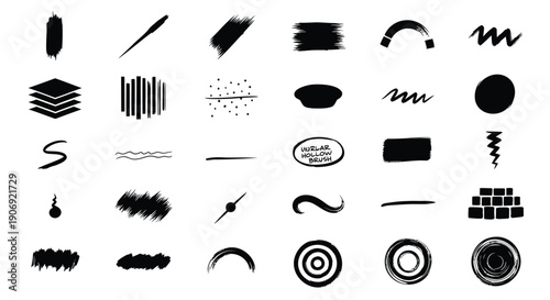 Black vector graphic design elements, shapes, and symbols for creative projects or presentations, isolated on transparent background, png