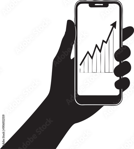Hand Holding Smartphone with Rising Stock Market Chart Financial Trading App and Digital Growth Concept