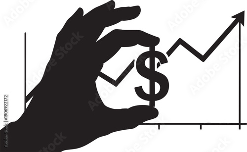Hand Silhouette Holding Dollar Sign with Rising Stock Market Graph Growth and Financial Success Concept