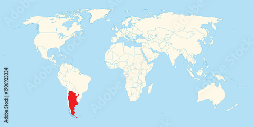 argentina territory highlighted in red on world map for education business and global geography research applications