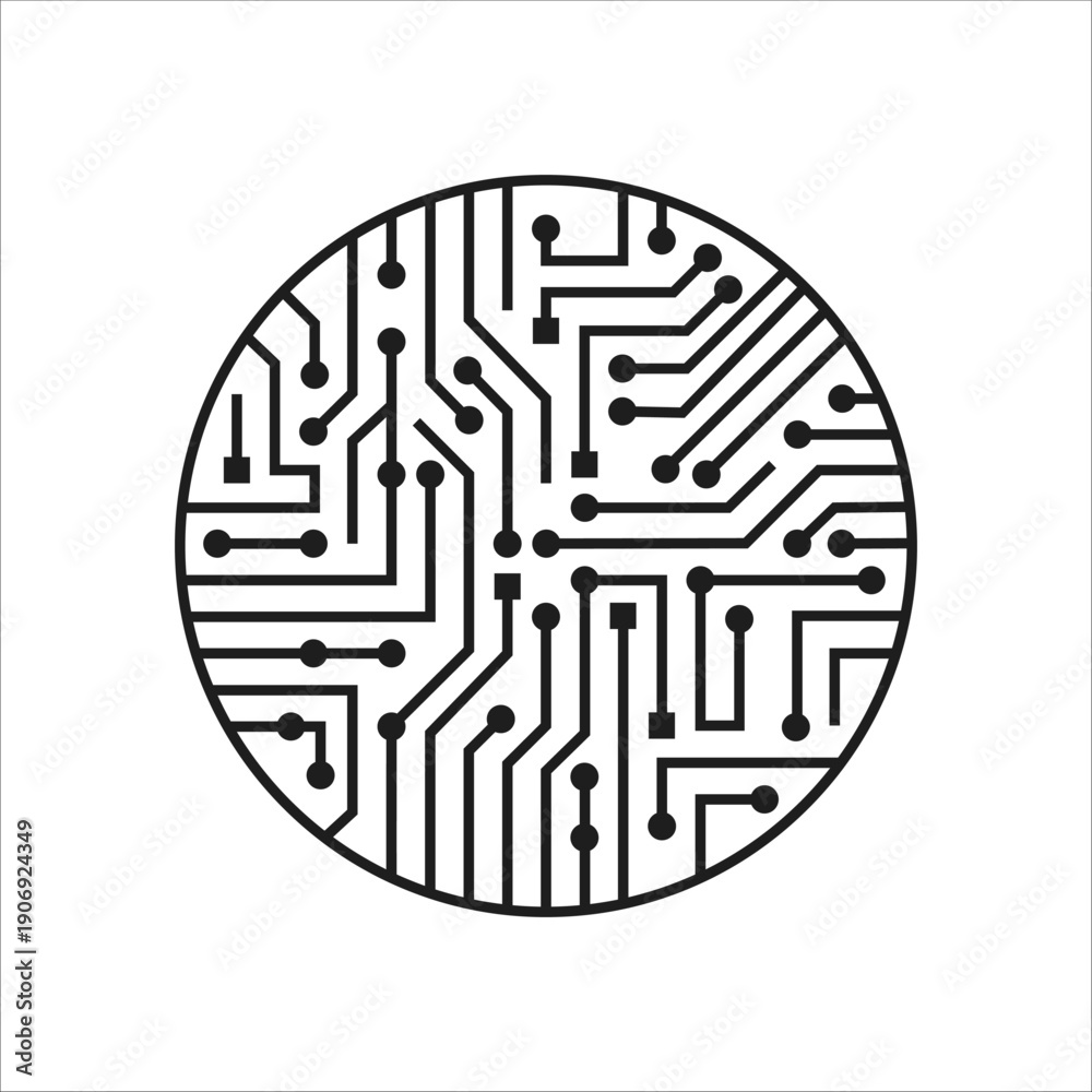 Obraz premium Modern Circular Circuit Board Pattern Graphic with Electronic Traces and Components