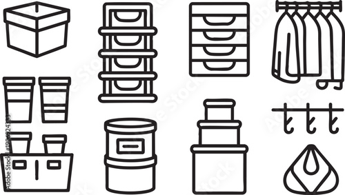 Storage and organization object icons for home and moving on transparent background vector