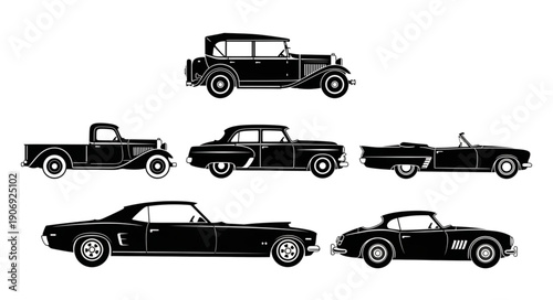 Collection of Vintage and Classic Cars Silhouettes.