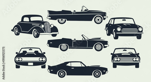 Collection of vintage and modern car silhouettes.