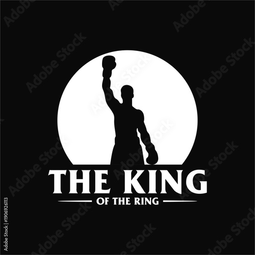 A monochrome or silhouette logo featuring a raised-arm boxer inside a circular shape, Suitable for boxing club logo, boxing championship identity, fight team, and professional boxing academy logo.
