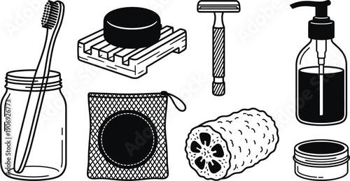 Zero waste bathroom essentials set with sustainable hygiene products