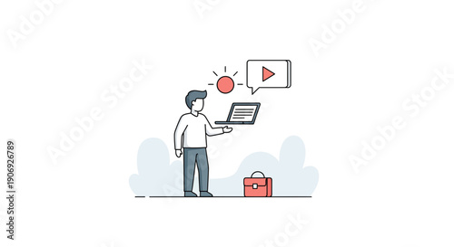 Businessman presenting ideas on laptop with video play concept