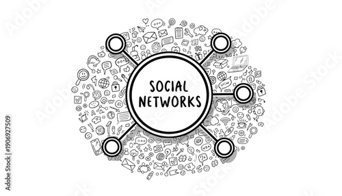Vector social media icon with networks and connections, for website or presentation, isolated on transparent background, png
