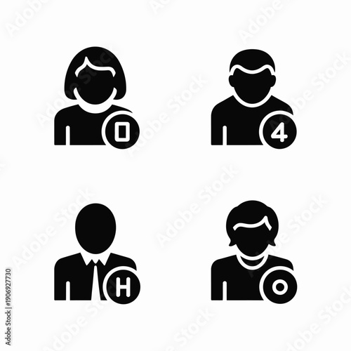 Four black user with numbers and letters person profile