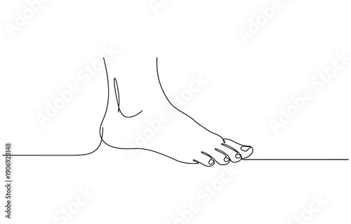 One continuous line drawing of bare foot. 