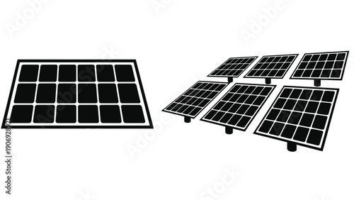 Solar panels icon set including single and multiple photovoltaic modules illustration