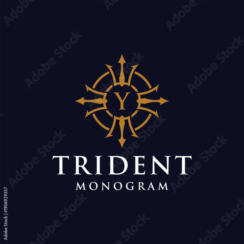 Initial Letter Y Circular Trident Neptune God Poseidon King Logo Design Vector Template