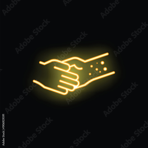 Yellow neon icon of a doctor examining a patient's arm with a skin rash