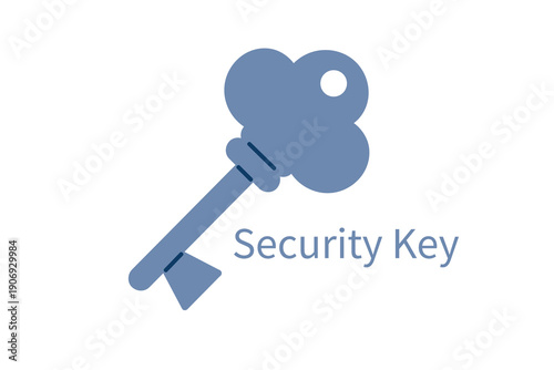 Classic skeleton key with inscription Security Key. Represents digital access, authentication, encryption, password protection. Minimal design for cybersecurity dashboards, login screens, IT diagrams