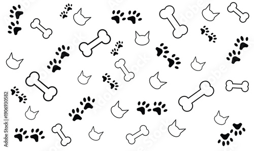 Dog paw pattern design . Template for your design, wrapping paper, card, poster, banner, flyer. Vector illustration. Isolated on white background.