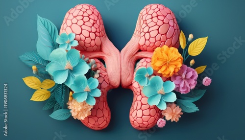thyroid organ with flowers in 3d style concept of thyroid disease and health ai generated
