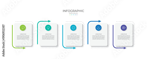 Process business infographic thin line with square template design with icons and 5 options or steps.