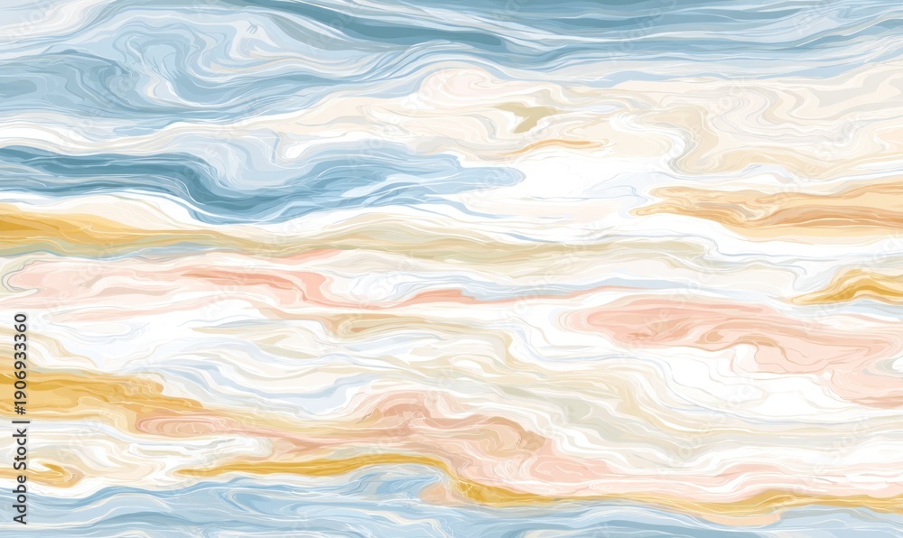 Fototapeta premium Abstract image with flowing, marbled textures in light blue, gold, and peachy hues