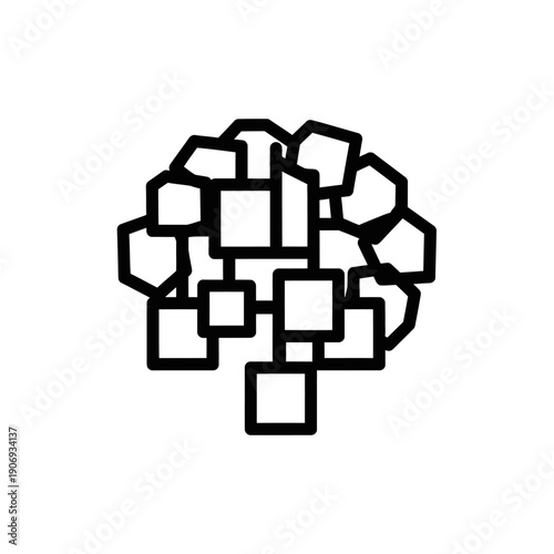 Abstract brain made of geometric shapes and squares, outline art